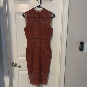 Bardot Orange Sheath Midi Dress Mock Neck Sleeveless